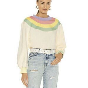 Olivia Rubin Nettie Rainbow Balloon Sleeve Large Crew Pullover Sweatshirt New